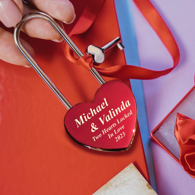 Personalized Love Lock for Couples, Metal Red Padlock With Key ...