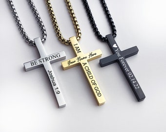 Engraved Custom Necklace for Men - Customized Cross Necklace - Custom Fathers Day Gift - Personalized Cross Engraved Necklace ~