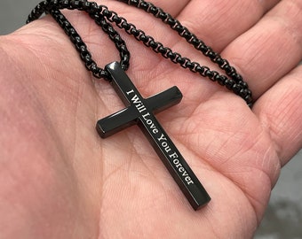 Cross Necklace for Men Custom Engraved Waterproof Simple Cross Necklaces Spiritual Jewelry Father's Day Gifts