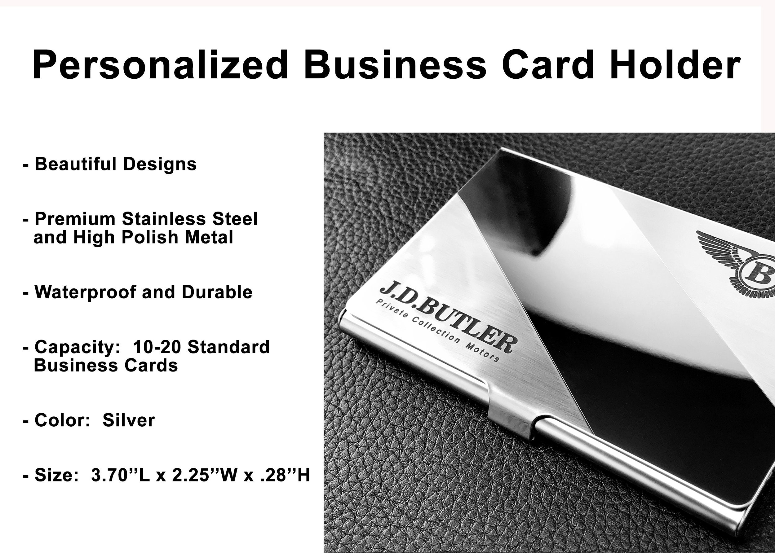 Personalized Stainless Steel Business Card Case, Engraved Minimalist ...
