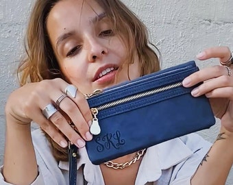 Monogram Vegan Leather Bifold Wallet, Personalized Women's Card Holder