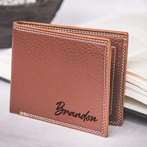 Cartera personalizada para el Día del Padre, billetera delgada de cuero con grabado personalizado para hombre, billetera plegable, regalo personalizado para él o su esposo.