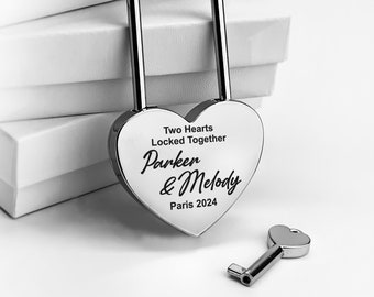 Silver Heart Love Lock Dos corazones encerrados juntos candado personalizado, regalos de boda, regalo de aniversario para novio, regalo para marido