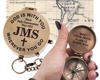 Custom Pocket Compass Baptism Gift for Girls - Personalized Niece Christening Present, First Communion Keepsake