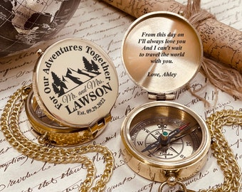 Custom Engraved Pocket Compass Wedding Gift, Personalized Gold Compass Gifts for Him or Her Unique Anniversary & Engagement Gift