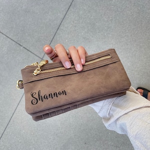 Cartera personalizada para mujer con correa, tarjetero plegable con bolsillo para monedas con cremallera, regalo genial para ella