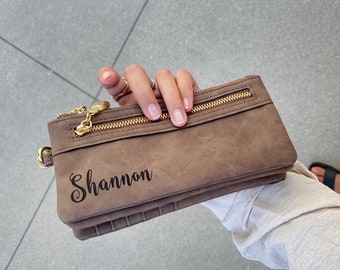 Cartera personalizada para mujer con correa, tarjetero plegable con bolsillo para monedas con cremallera, regalo genial para ella