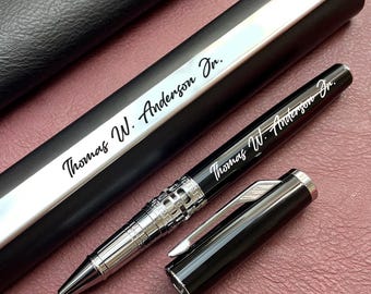 Penna a sfera personalizzata in lacca nera, penna direzionale incisa, regalo per manager.