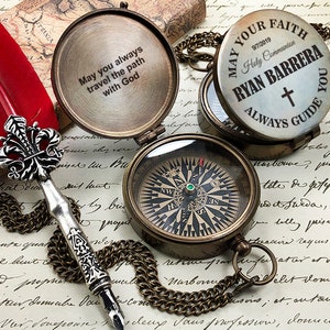 Custom Engraved Brass Compass Baptism, First Communion, or Confirmation Gift for Boy, Personalized Compass for Grandson, Gift for Dad, Men