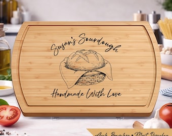 Tagliere personalizzato con design a tema pane a lievitazione naturale, un regalo perfetto per gli appassionati di panificazione.