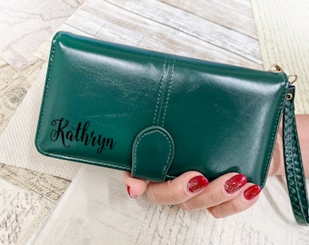 Personalized Leather RFID Wallet, Engraved Genuine Leather Custom Wallet, Anniversary Gift For Her, Mother's Day Gift for Mom, Grandma, Wife