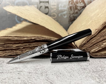 Personalized Pen Black Lacquered Ballpoint Pen in Leather Case, Colleagues Gift, Groomsmen Gift, Birthday Gift, Anniversary Gift Boss Gift