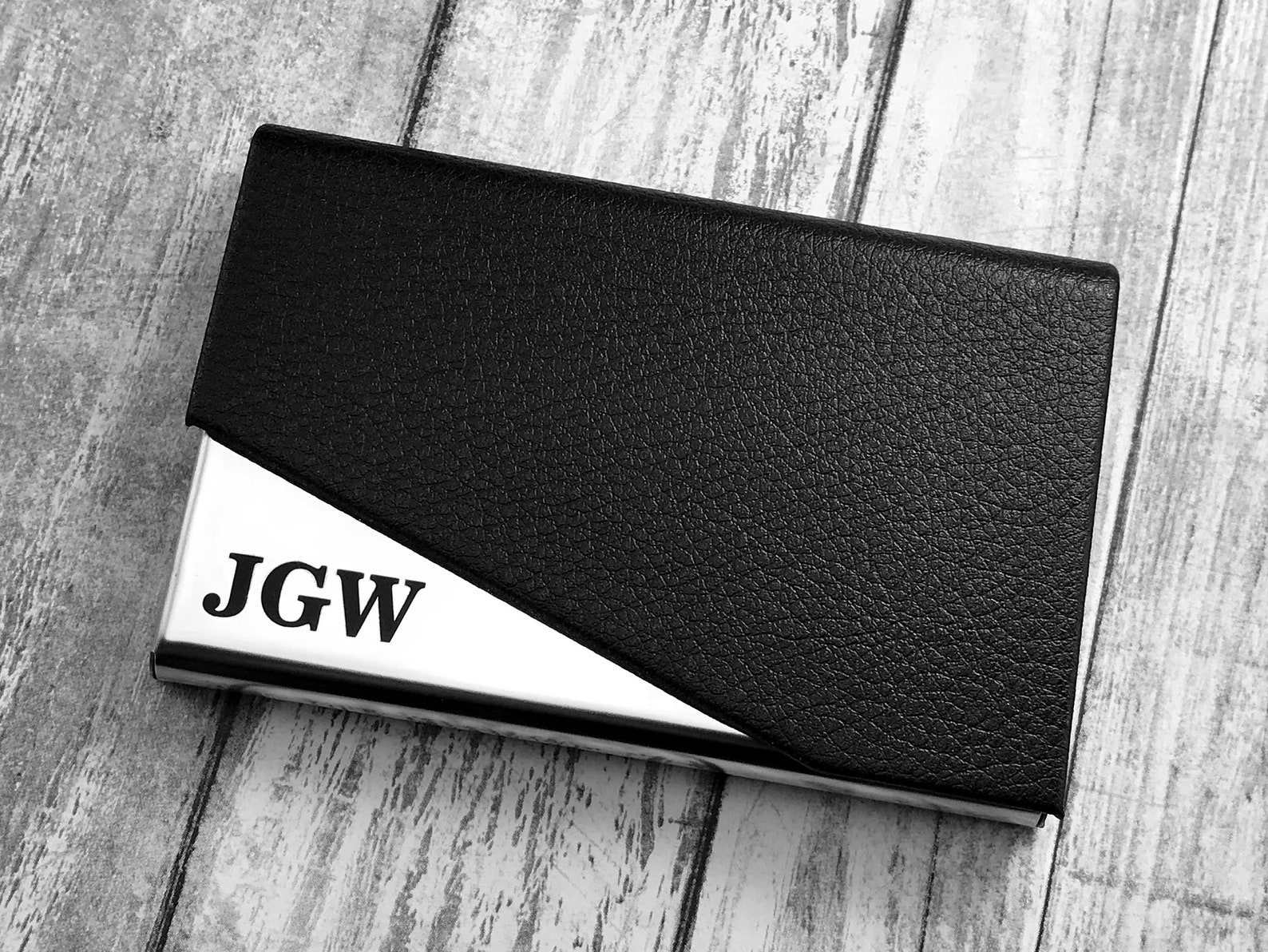 Personalized BUSINESS CARD HOLDER Stainless Steel and Leather Etsy