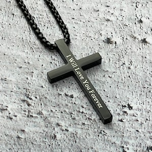Custom Engraved Cross Necklace Personalized Cross Pendant, Cross Necklace Baptism Gift, Religious Protective Necklace, Gift for Husband, Dad