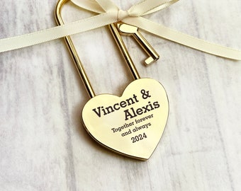 Personalized Wedding Love Lock Custom Engraved Couple Padlock, Valentines Day Romantic Lover