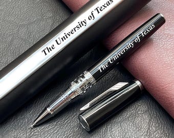 Bolígrafo roller de laca negra grabado a medida, regalo de graduación para él, regalo de jubilación para el jefe