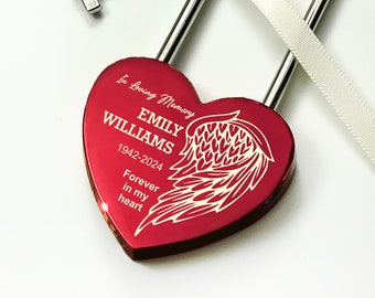 Personalized Padlock Heart Memorial Heart Lock with Key Sympathy Gift Loss of Grandma, Loss of Mother, Forever in our Hearts Memorial Gift ~