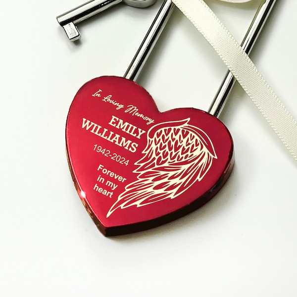 Personalized Padlock Heart Memorial Heart Lock with Key Sympathy Gift Loss of Grandma, Loss of Mother, Forever in our Hearts Memorial Gift ~