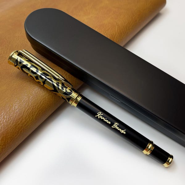Engraved Rollerball Pen with Gold Decor, Executive Luxury Personalized Gift for Business Women