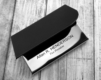 Personalized Leather Business Card Holder for Men or Women, Leather Credit Card Wallet Customized with Name Cool Christmas Gifts,