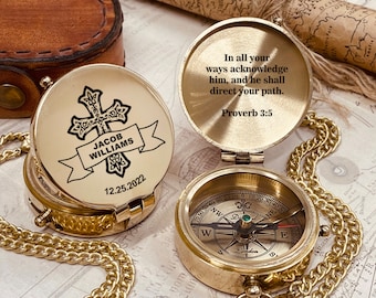 Personalized Compass Baby Boy Baptism Bible Verses God Navigation Compass, Grandson Gift Godparents Christening Gift Baby Blessing Gift ~