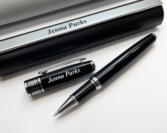 Personalized Black Lacquer Pen Custom Executive Rollerball Pen in Gift Box