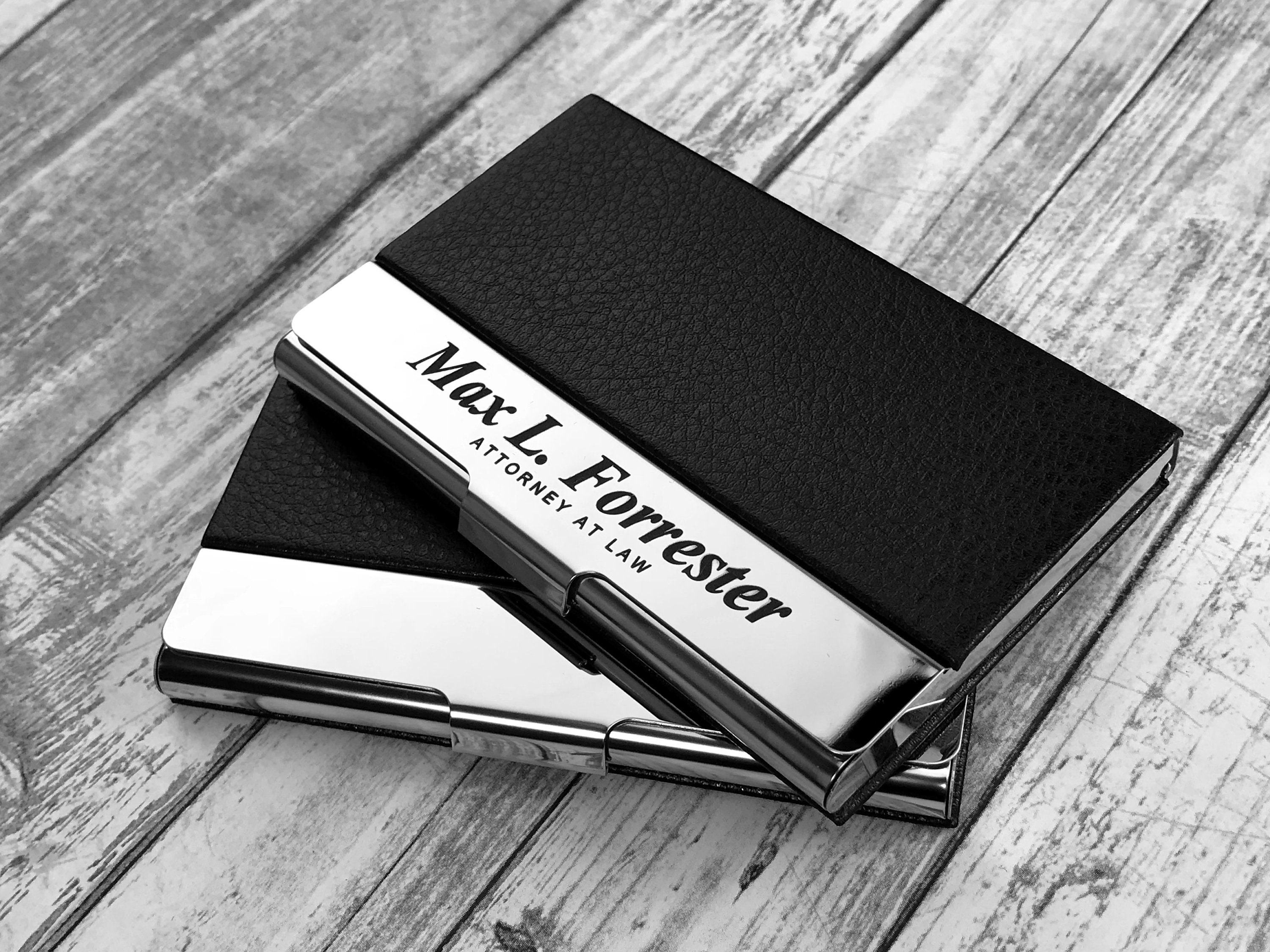 Personalized Business Card Holder Custom Engraved Leather