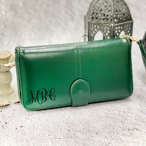 Cartera de cuero delgada y plegable, regalo de Navidad para mujer, regalos para damas de honor, billetera compacta personalizada para esposa, tarjetero de cuero minimalista