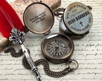 Personalized Brass Compass Custom Baptism Gift | Confirmation Keepsake | Religious Gift for Boy