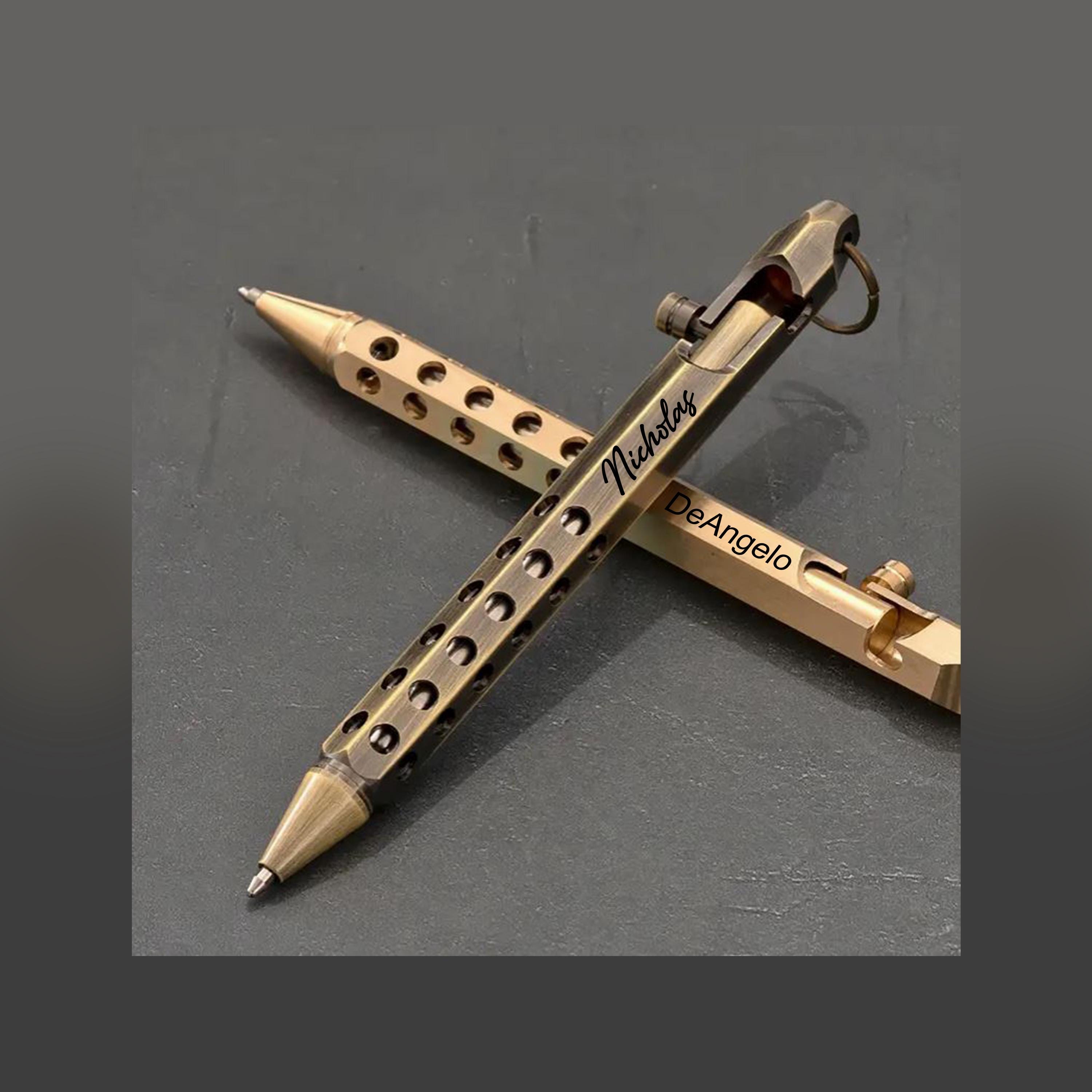 Engraved Polished Brass Bolt Action Pen