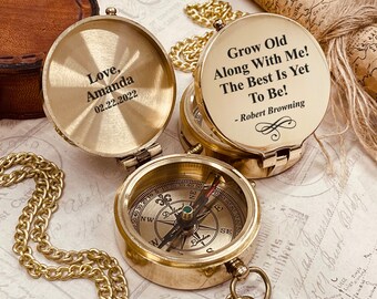 Personalized Compass Gift For Him Her Compass with Custom Engraving - Birthday Gifts