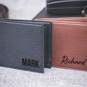 Cartera de cuero RFID personalizada, cartera personalizada de cuero curtido grabado, regalo para aniversario, graduación, papá, novio, hombres, padre, esposo