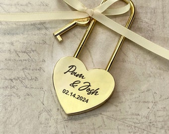 Gold Love Lock Personalized Padlock with Key Valentines Day Gift for Him, Paris Love Locks Bridge Wedding Gifts