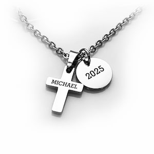 Cross Necklace Baptism Gift for Newborn Cross for Baby Boy, Christening Gift for Grandson, Custom Cross Necklace Religious Jewelry for Kids