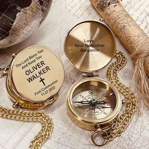 Confirmation Gifts for Boys Baptism Gift, Personalized Engraved Compass First Communion Gift, Confirmation Sponsor Gift God is Our Compass ~