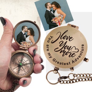 Engraved Photo Compass - Personalized Wedding Photos Gift, Couple Wedding Photo Gift Anniversary Gift for Couple