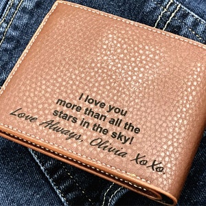 Cartera de cuero personalizada para hombre, regalo para aniversario, graduación, papá, novio, él, esposo, padre, cartera de cuero personalizada grabada.