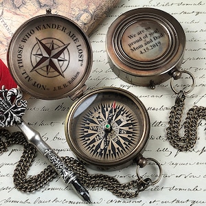 Personalized Brass Compass with Custom Engraving - Unique Gift for Men, Wedding Gift for Fiancé, Boyfriend & Girlfriend Gifts
