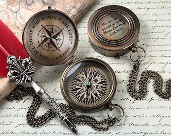 Personalized Brass Compass with Custom Engraving - Unique Gift for Men, Wedding Gift for Fiancé, Boyfriend & Girlfriend Gifts