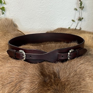 Dark Brown Leather Belt — Carolingian Bronze (Silver Plated) Buckles, Fantasy Belt, Medieval, LARP, Accessory, Leather, Costuming