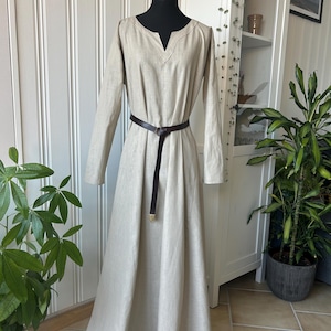 Beige Viking Linen Dress — Kirtle Tunic, Norse Costume, Viking Shirt, Medieval Costume, LARP, Birka, Norse, Reenactment, Linen Dress