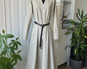 Beige Linen Viking Dress: Kirtle Tunic, Norse Reenactment Costume