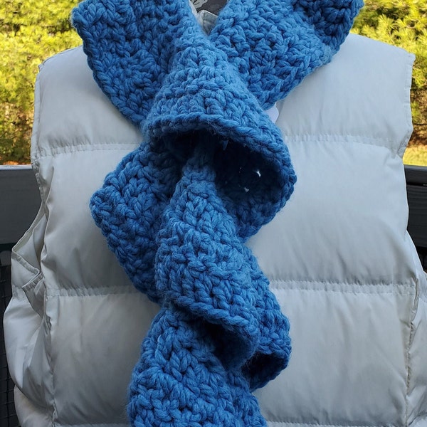 Scarf, Cowl, Curly Scarf, Wool,  Crocheted, Ready to ship, Hand made, Blue Wool ease, Lion brand