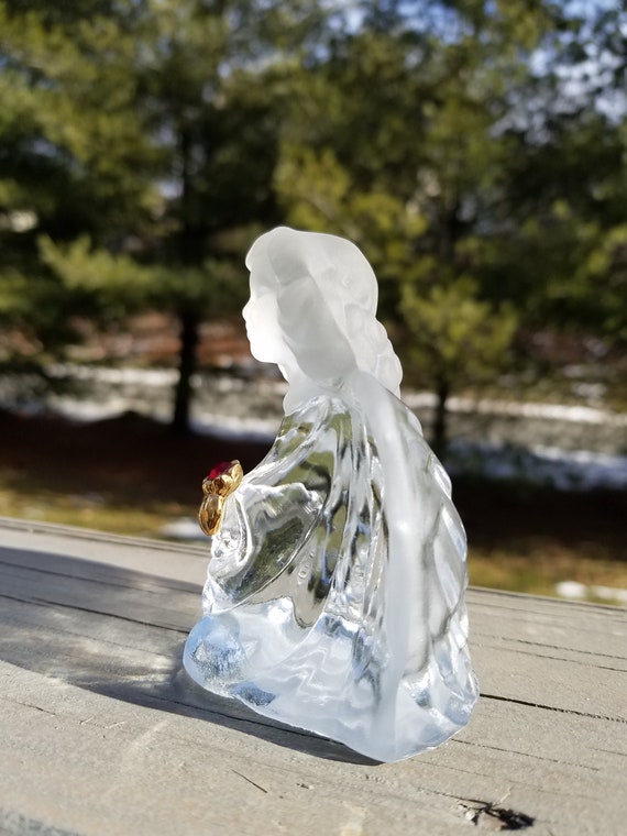 Vintage Fenton Angel Figurine, Frosted Crystal Head, Red