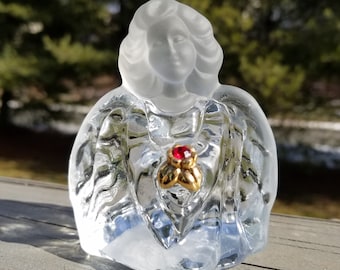 Vintage Fenton Angel Figurine, Frosted Crystal Head, Red