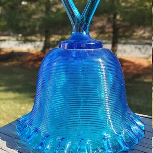 Fenton Colonial Blue Diamond Optic Bell, Fenton Ruffled Edged Bell, Fenton Diamond Handle Bell, Fenton Bell, Bells