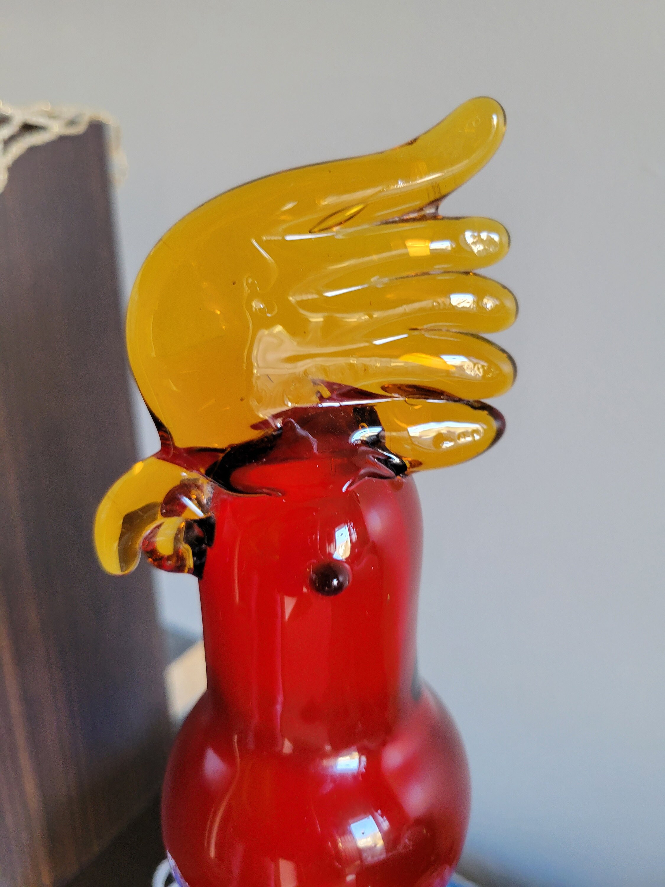 Murano Art Glass Cockatoo Parrot Sculpture, Red Bird Figurine