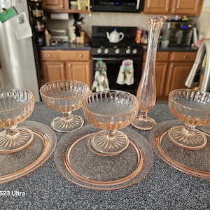 Vintage Pink Depression Dessert Cups, Pink Depression Snack Set, Pink Depression Sherbet Glasses