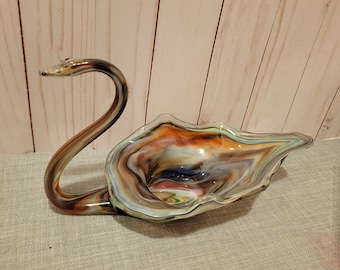 Vintage 1950's Hand Blown Glass Swan Candy Dish - MCM Decor - Etsy