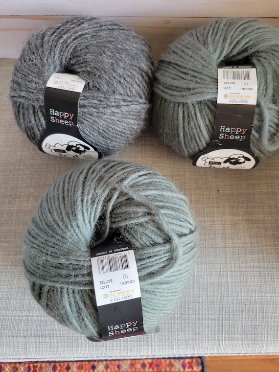 Happy Sheep 100% Pure Wool Yarn, Greenish Gray & Heather Gray, 3